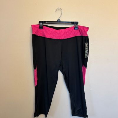 NWT Game Time Women's Leggings Size 1X Black Pink Accents Capri Workout